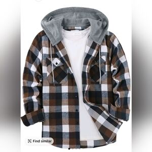 Mens Plaid Button-Up Flannel Hoodie Shirt